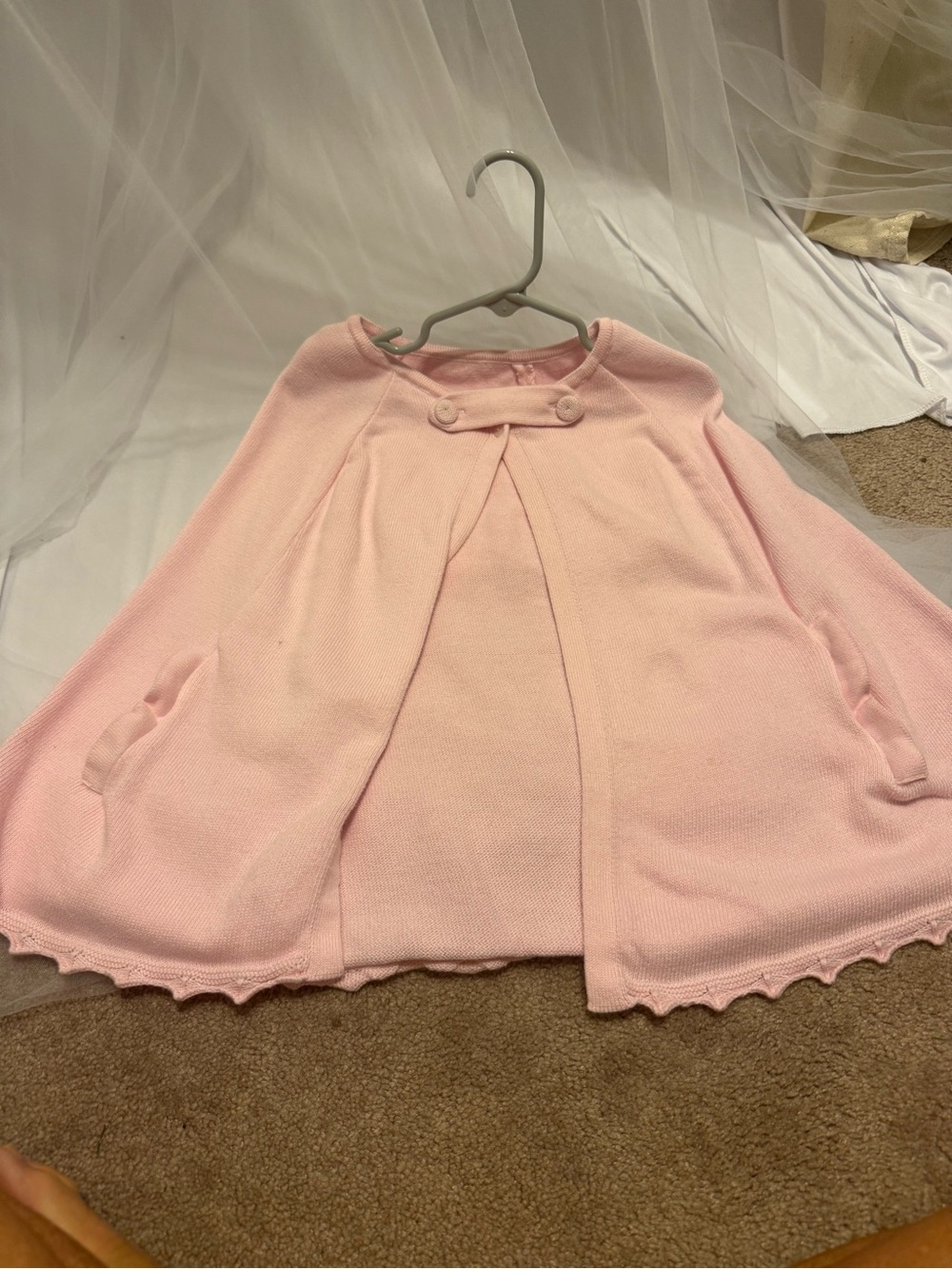 Girls' Pink Knit Cape with Button Detail. Size L girls 7/8